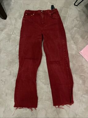 Zara Straight-Leg Corduroy Jeans in Deep Red